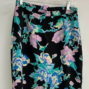 NWT YUMI KIM Black Silk Skirt flowers Teal Lilac Floral Print S